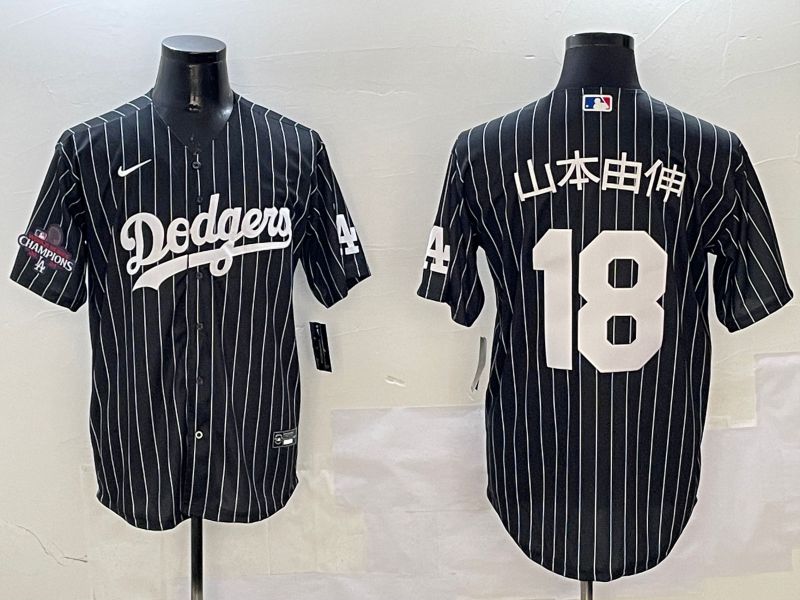 Men Los Angeles Dodgers 18 Yamamoto Black Stripe Jointly Name 2025 Nike MLB Jersey style 18